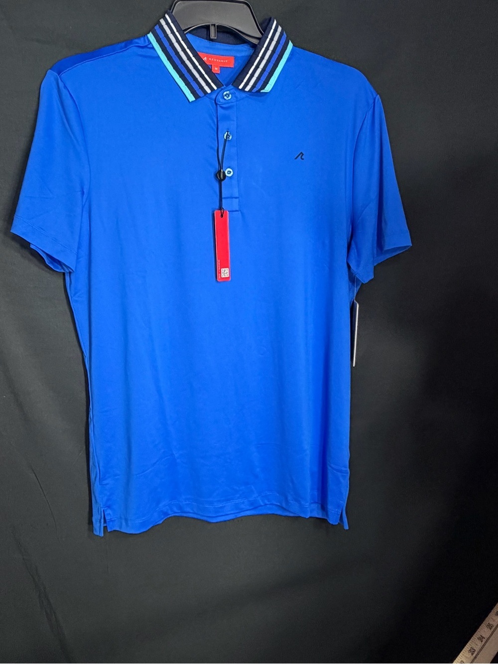 Vanly Red Men’s Blue Striped-Collar Performance Polo size M